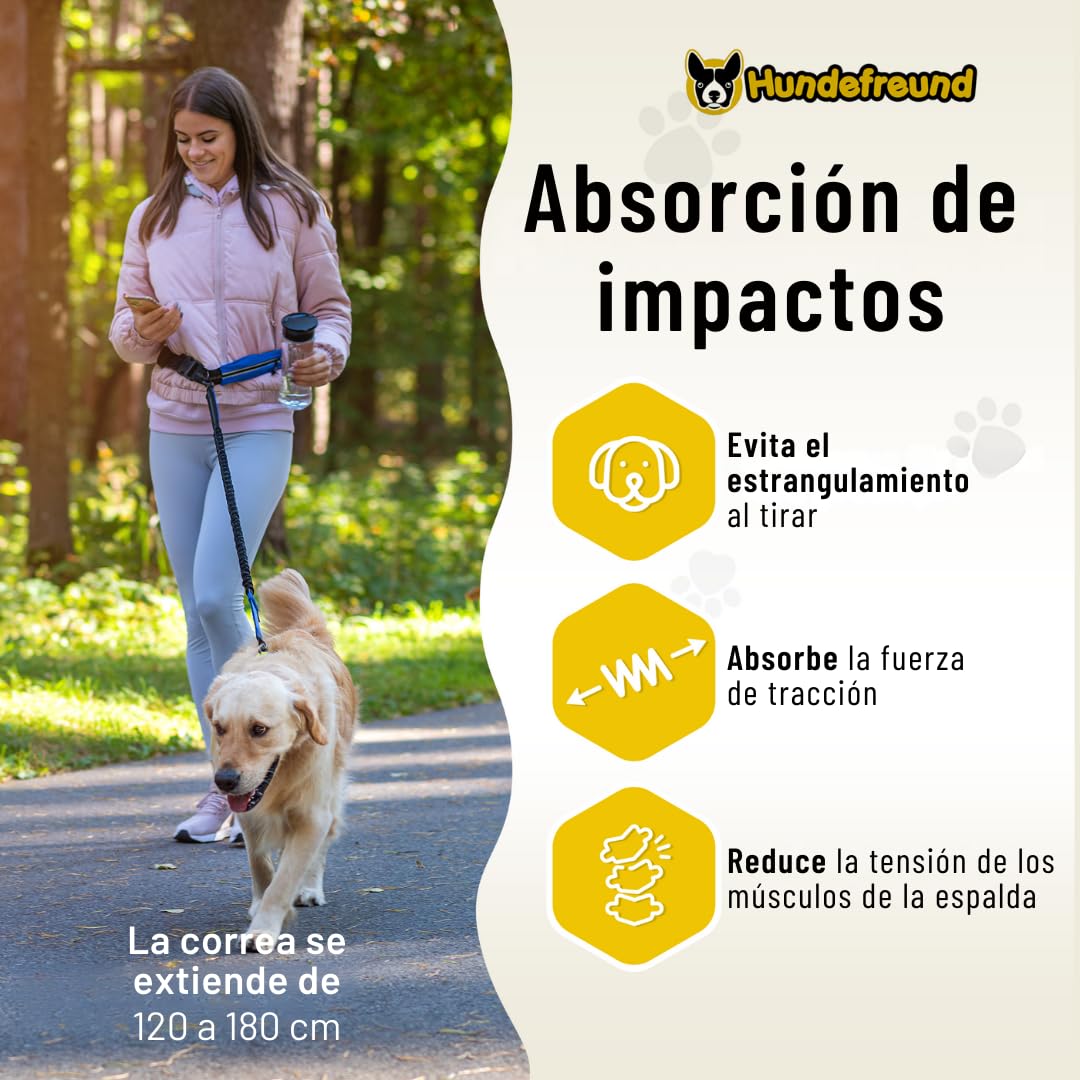 Correa con cinturón Manos Libres para Perros medianos y Grandes | Hundefreund Canicross Correa elástica de 120 a 180 cm