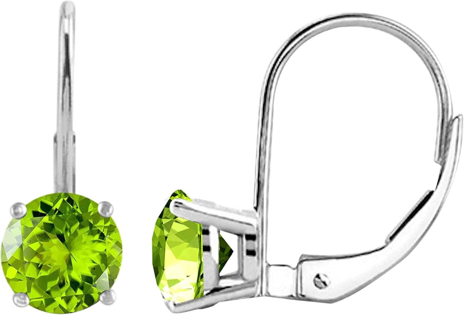 AoneJewelry Gemstone Leverback Earring for Women| 14K White Gold 7mm 1.65 Carat 2 Stone Round Cut Prong Setting Diamond Wedding Jewelry Collection