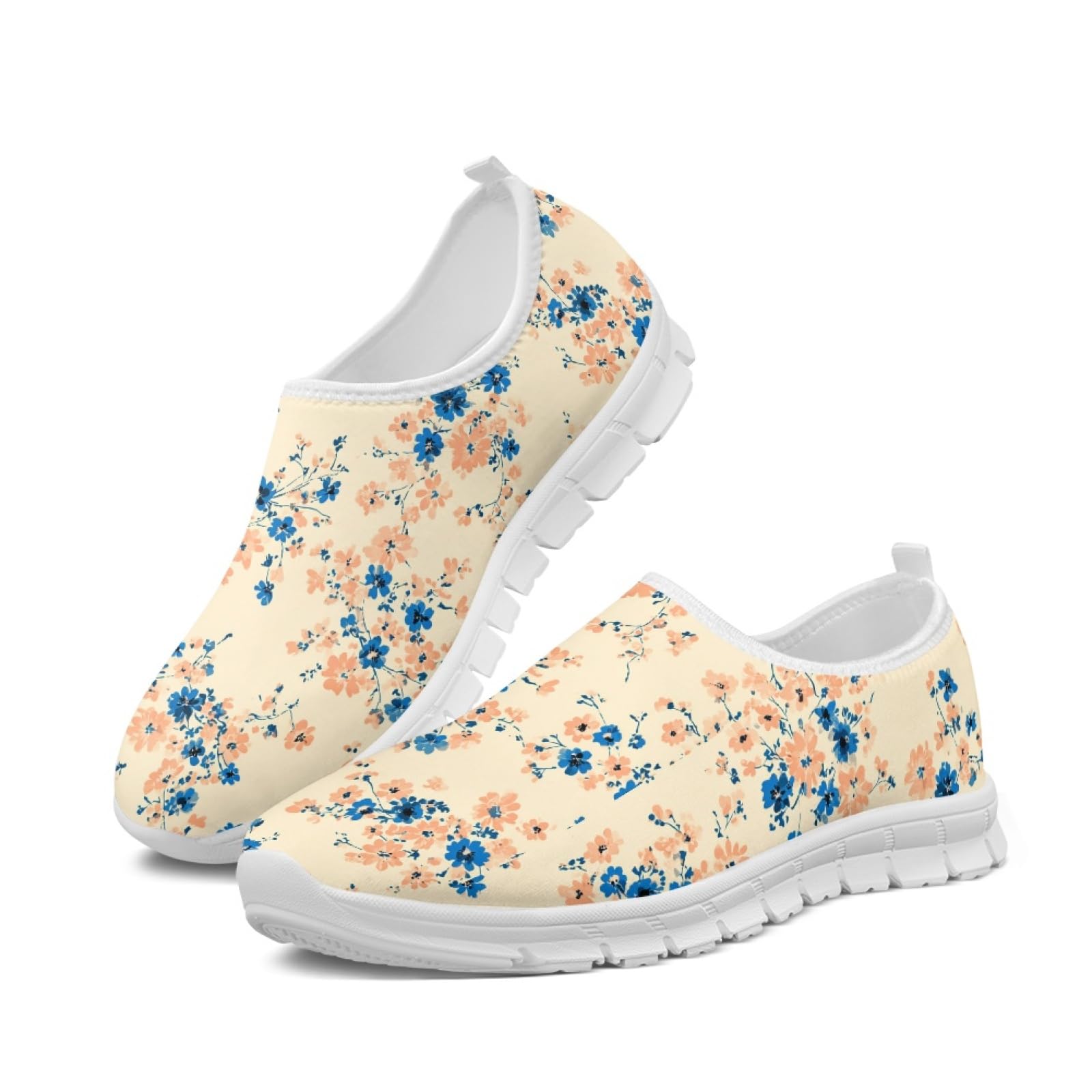 Soft Comfy Slip On Sneakers Floral Print Womens Low Top Pull Tab Lightweight Casual Walki…