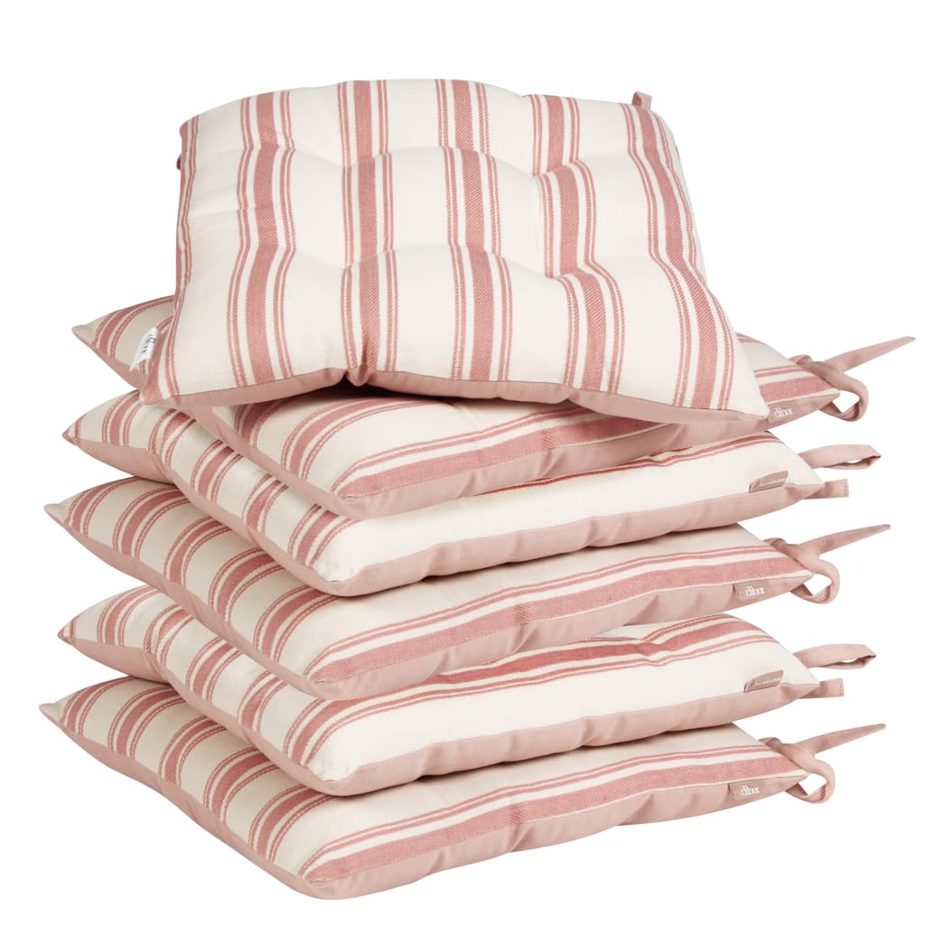 Dibor Dining Chair Seat Pad Set - 6 Tie On Chair Cushions (Pink Stripe)