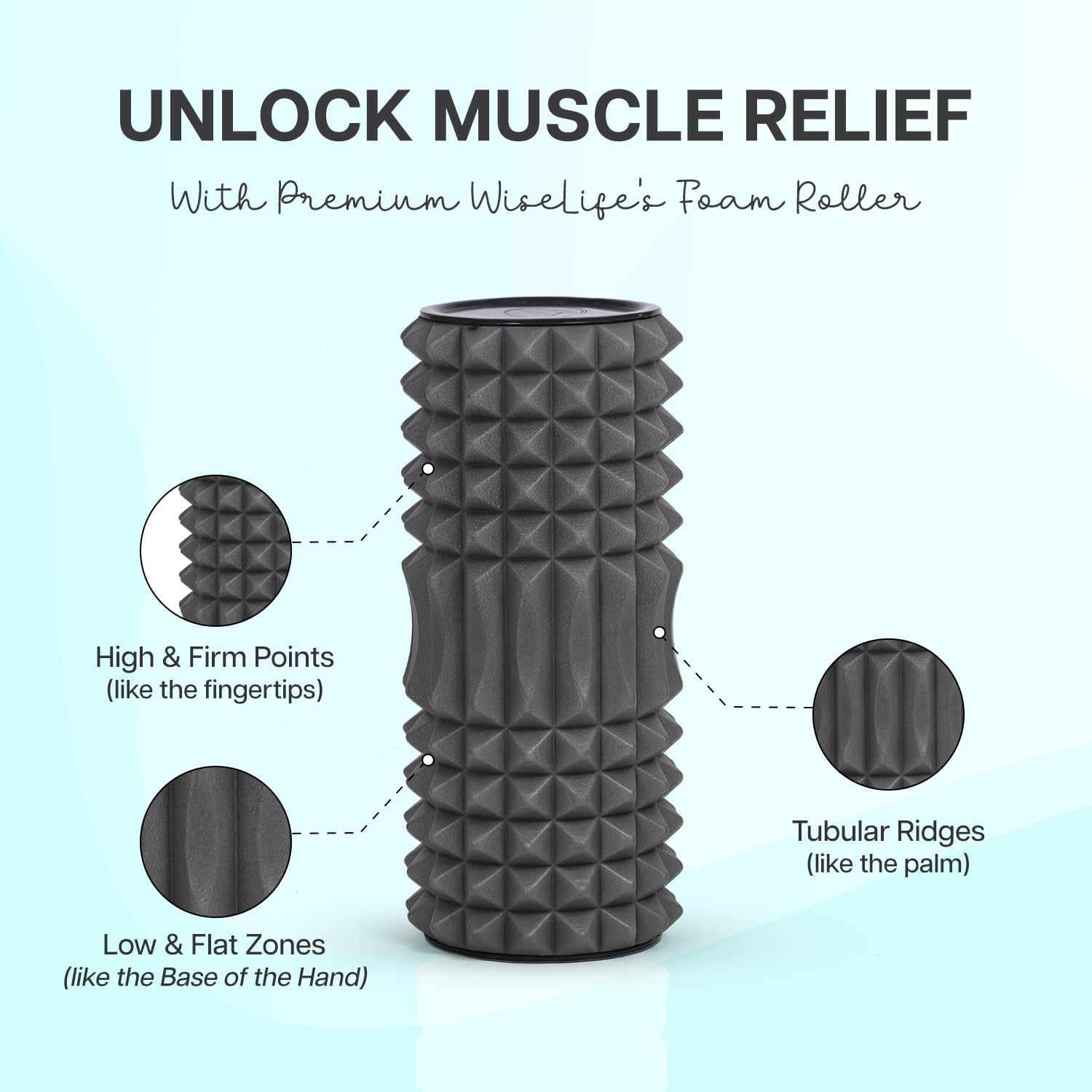 Wiselife Eco-Friendly Spikes Foam Roller | Premium Eva Foam | Light Weight & Travel-Friendly Foam Roller for Relieve Muscle Tightness, Soreness & Inflammation (Silver) 2