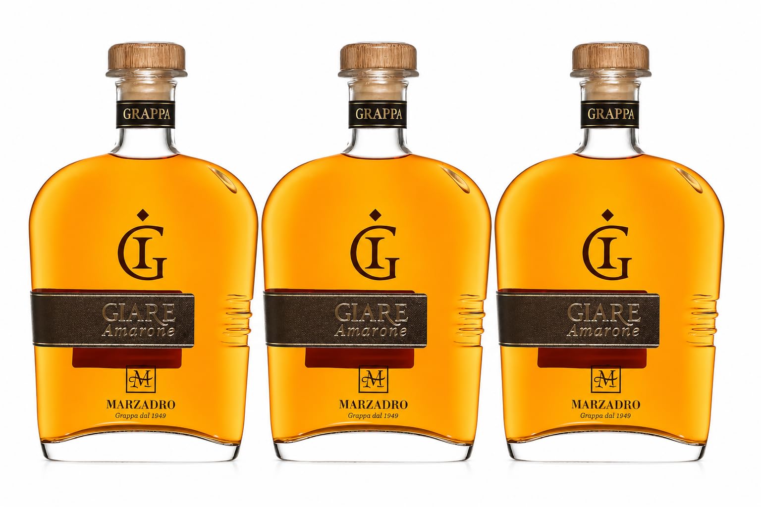 Marzadro Grappa Giare Amarone Mignon | Grappa Marzadro Tascabile | Confezione da 3 Bottiglie da 100ml
