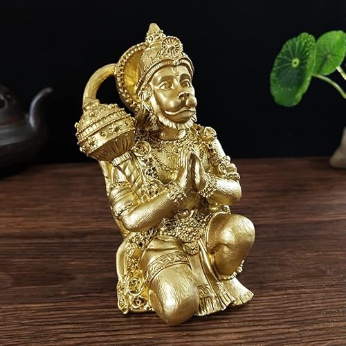 XIALON Estátua Hanuman dourada de 11,5 cm ornamentos de resina grande macaco hindu sorte