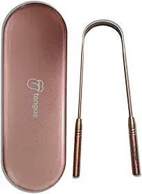 Raspador de Língua de Cobre 100%, com Estojo Metálico em Aço Inox para Armazenamento, Qualidade Premium, Caixa de Proteção, Case, Higiene Bucal
