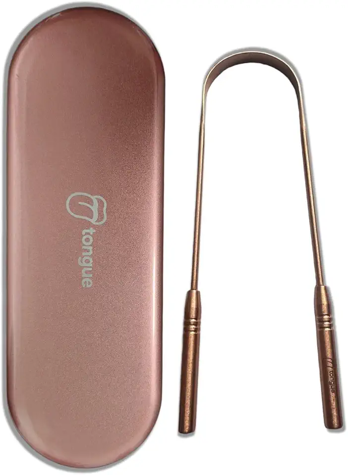 Raspador de Língua de Cobre 100%, com Estojo Metálico em Aço Inox para Armazenamento, Qualidade Premium, Caixa de Proteção, Case, Higiene Bucal