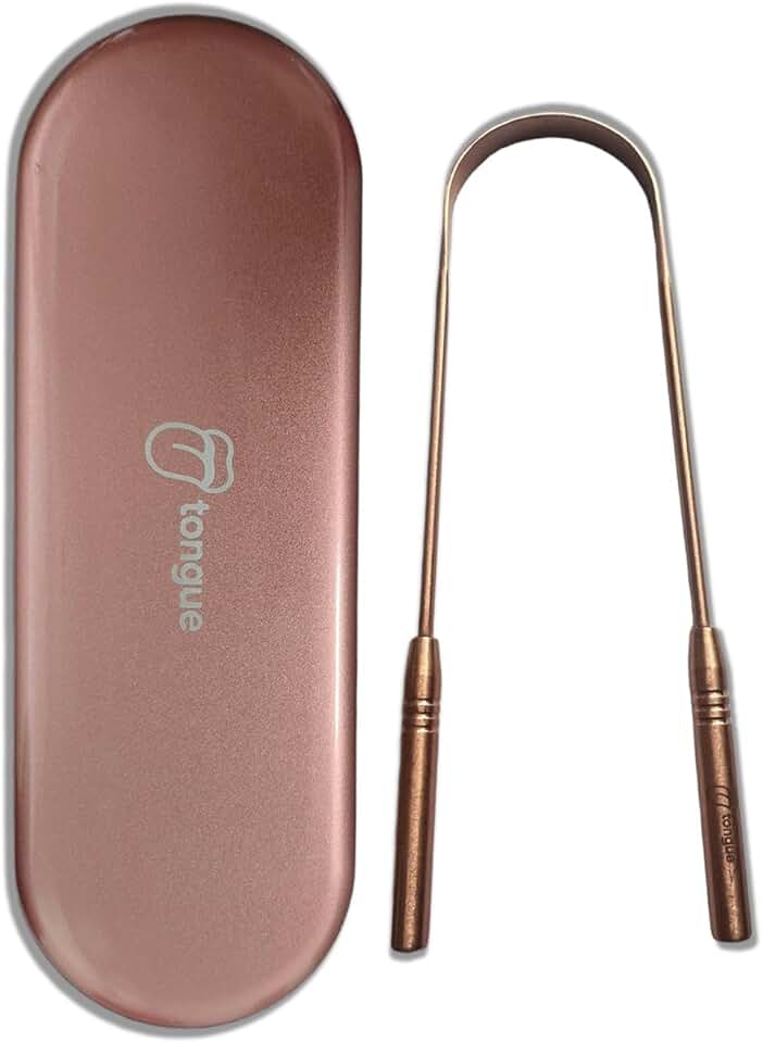 Raspador de Língua de Cobre 100%, com Estojo Metálico em Aço Inox para Armazenamento, Qualidade Premium, Caixa de Proteção, Case, Higiene Bucal
