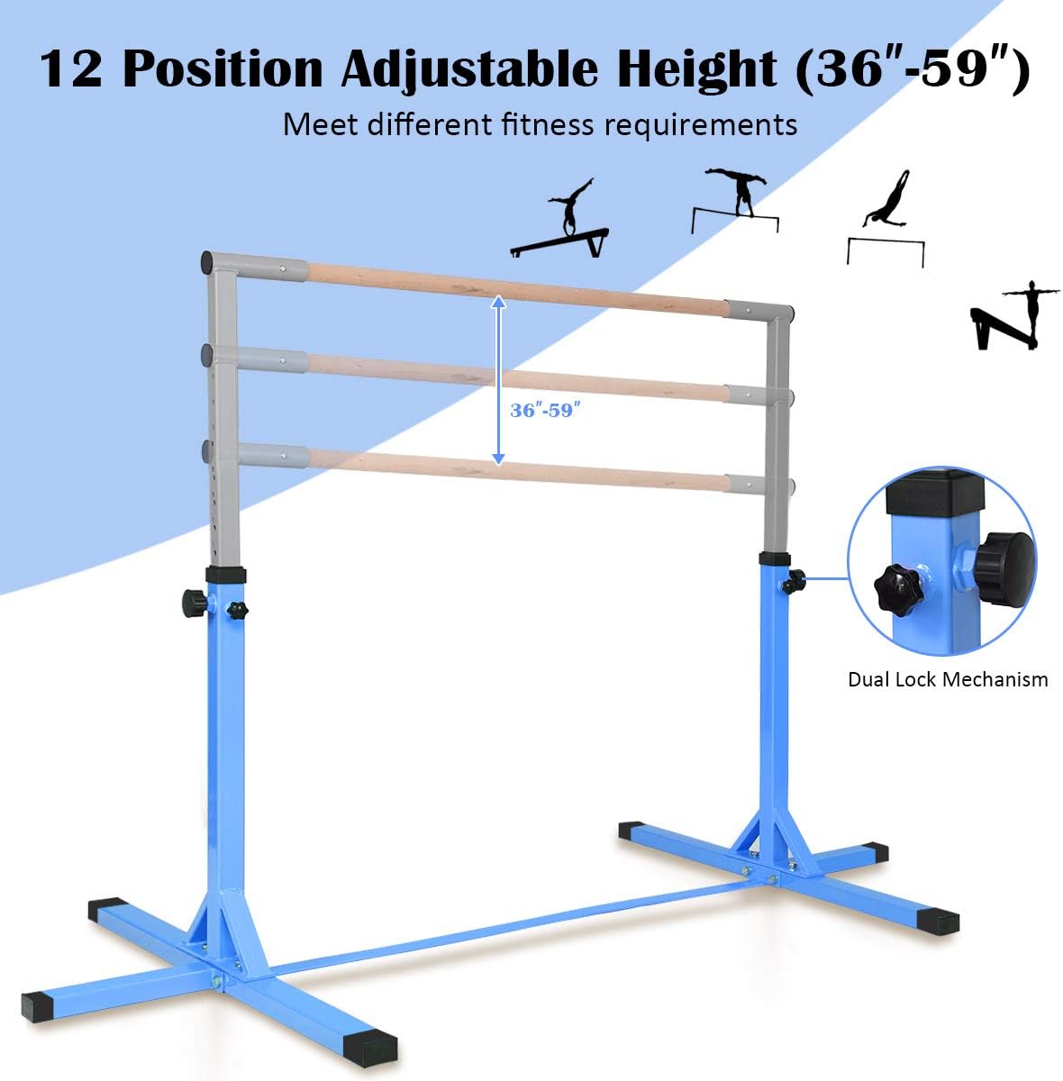 GYMAX Gymnastics Bar, Junior Training Steel Bar Height Adjustable, Gymnastics Equipment for Kids Home Training