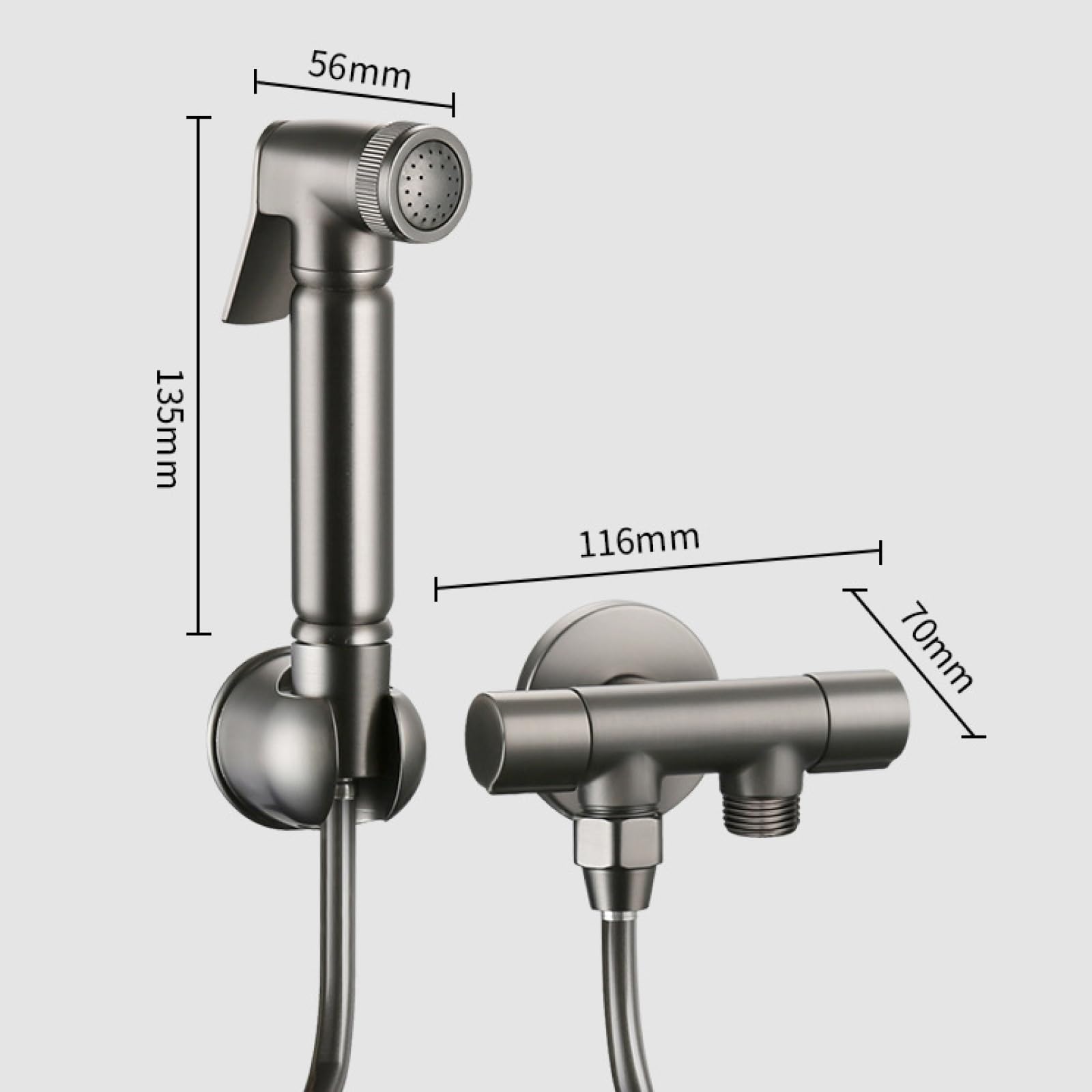 Doccetta per Bidet In Ottone Montaggio A Parete Solo Acqua Fredda | WC Collegabile con Doppia Uscita Adatto per La Pulizia Del Bagno,Grigio Canna Di Fucile