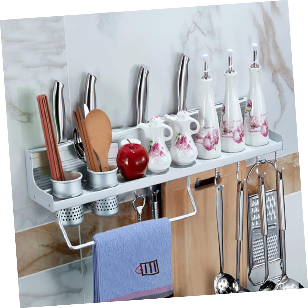 PRETYZOOM Estante de Cocina de Aluminio 8 Ganchos y 4 Ranuras para Especieros Moderno
