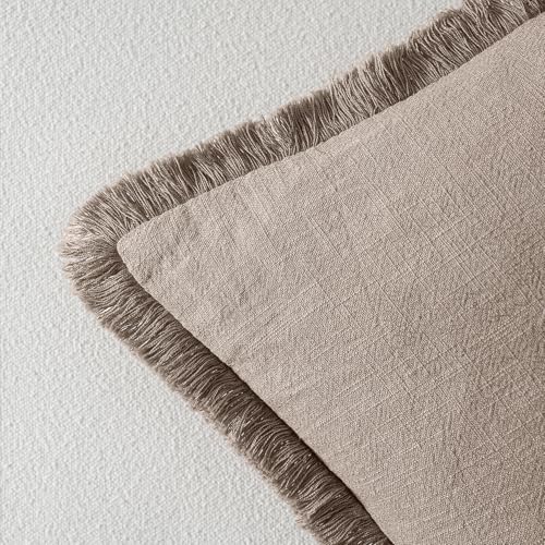 Image of MIULEE Decorative Throw Pillow Covers Neutral Linen Fringe Throw Pillows Euro Shams Set of 2 Dune Boho Farmhouse Cushion Covers for Couch Sofa Bed Living Room Fall Home Decor 22x22 Inch