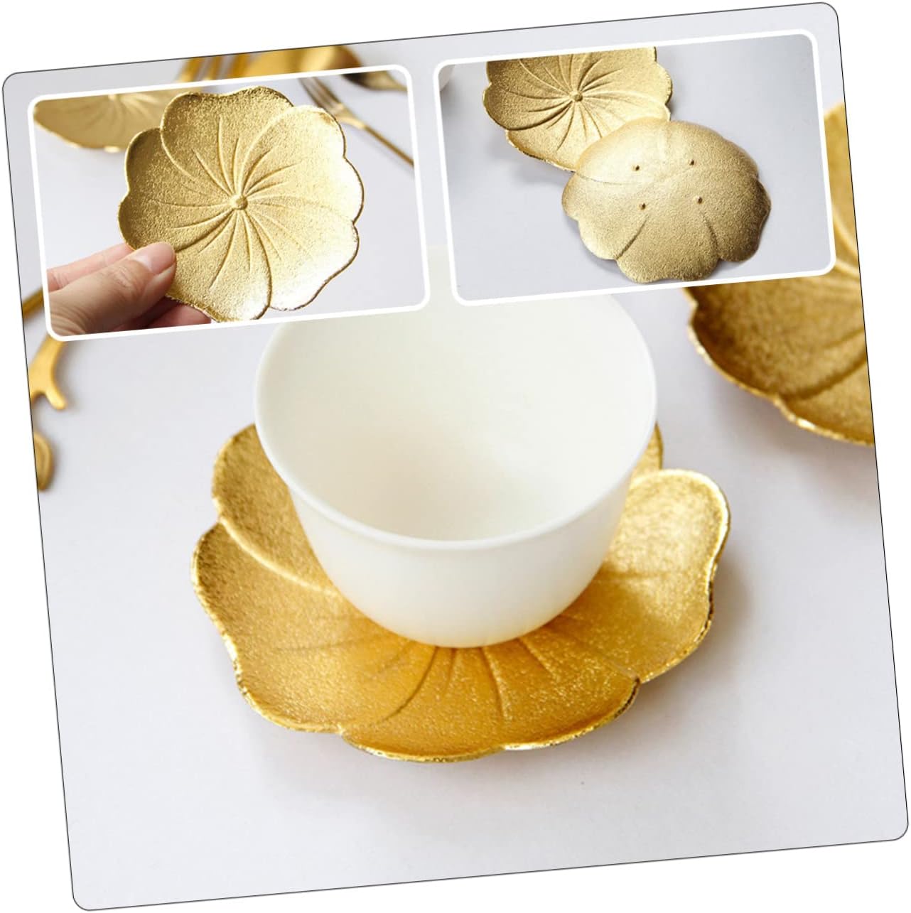 Metal Coaster Tea Cup Holder Lotus-Leaf Stand Cup Mats for Drinks Decor