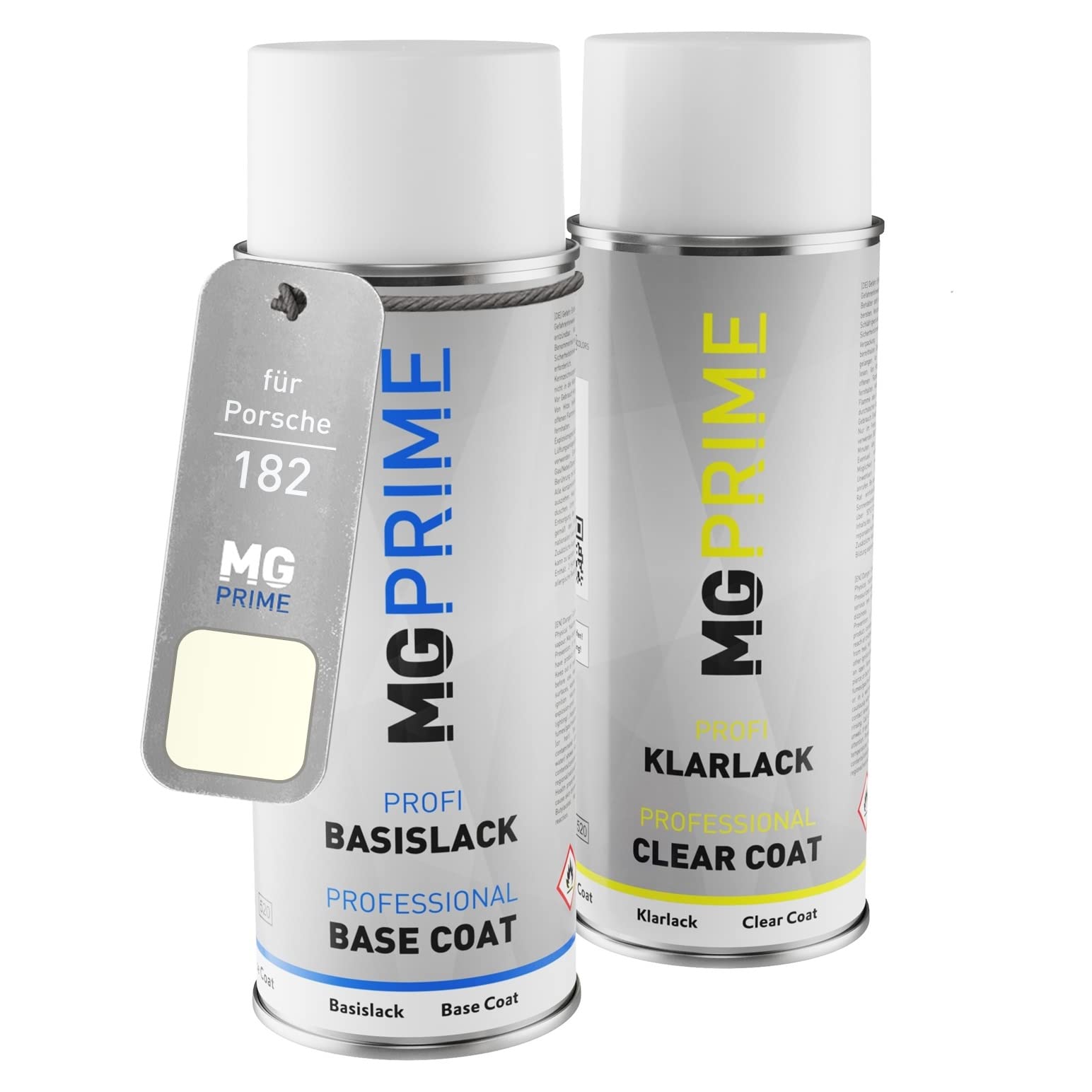 MG PRIME Car paint Spray can set for Porsche 182 / P2/R3 Chiffonweiss/Chiffon White Base coat clear coat spray can 400ml