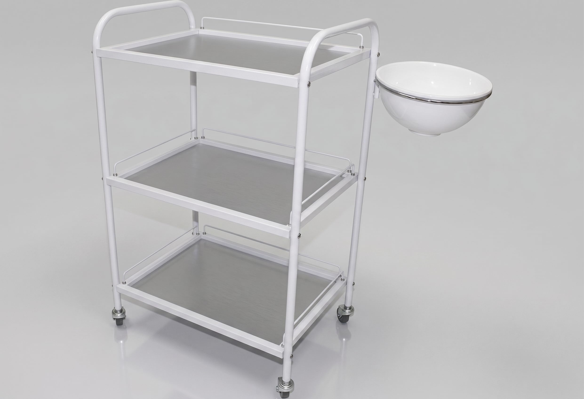 White All Purpose Roller Trolley with Removable Utility Bowl