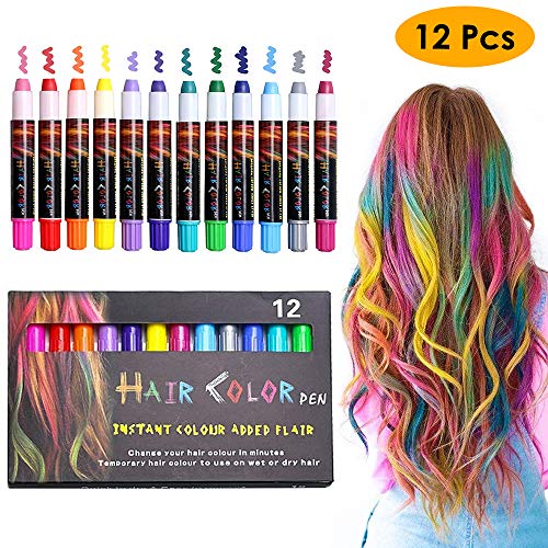 EZCO 12 Color Temporary Hair Chalk Pens Crayon Salon Washable Hair Color Dye