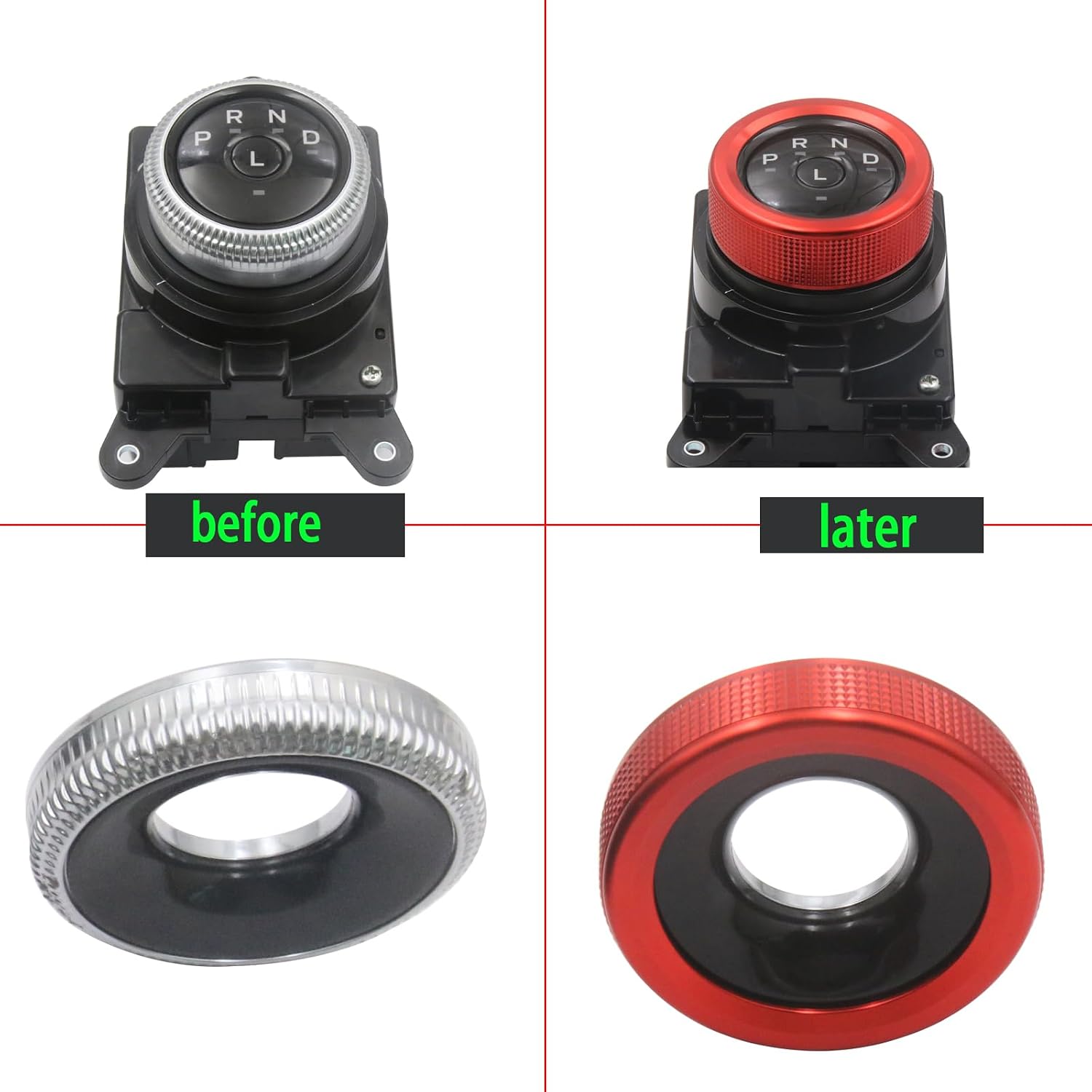 for Ford Mustang for Mach-E (2021-2024) Aluminum Volume Control Knob Cover Shift Switch Knob(red，2pcs)