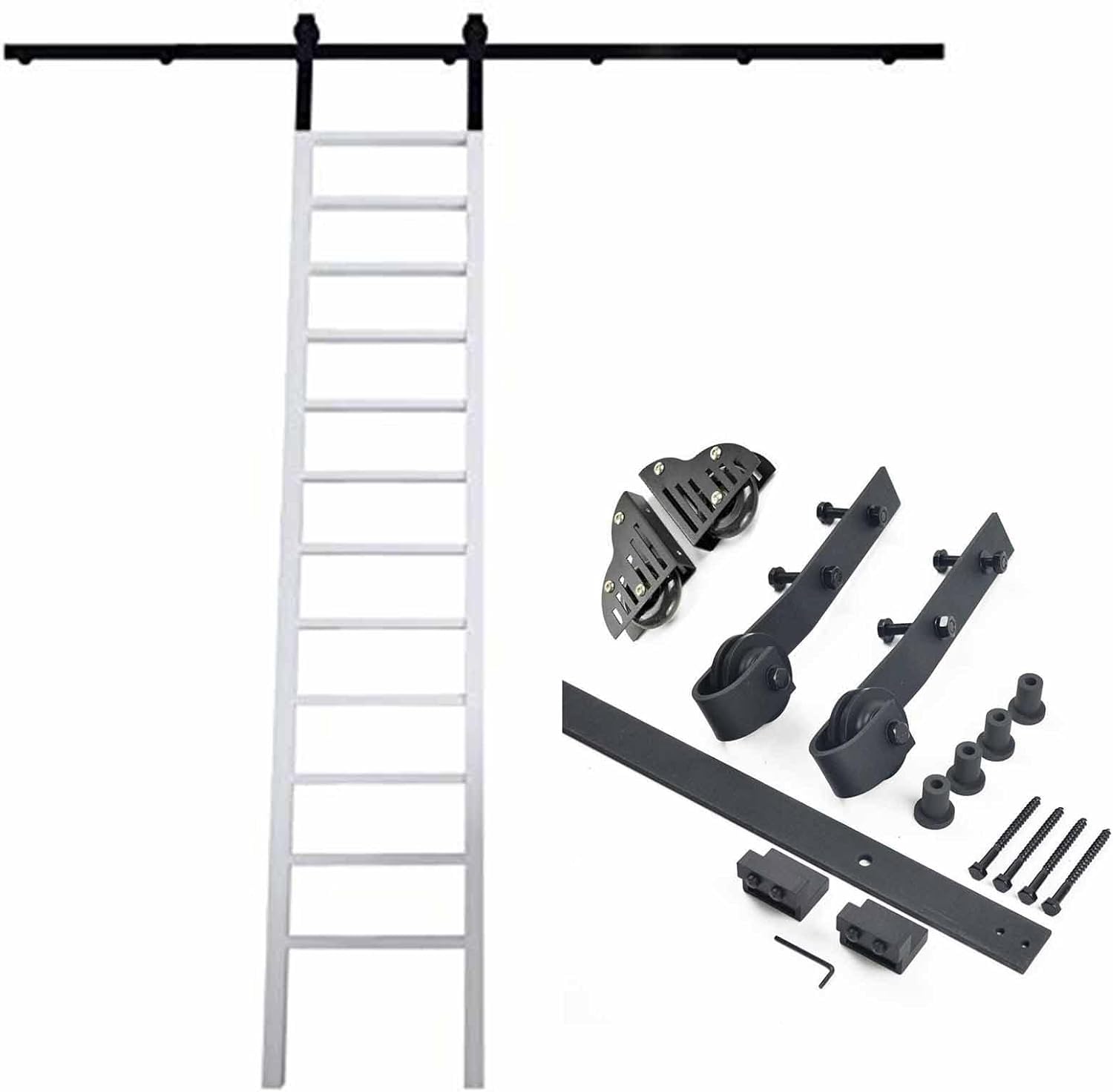 Kit quincaillerie pour échelle coulissante de bibliothèque rails acier noir rustique bureau