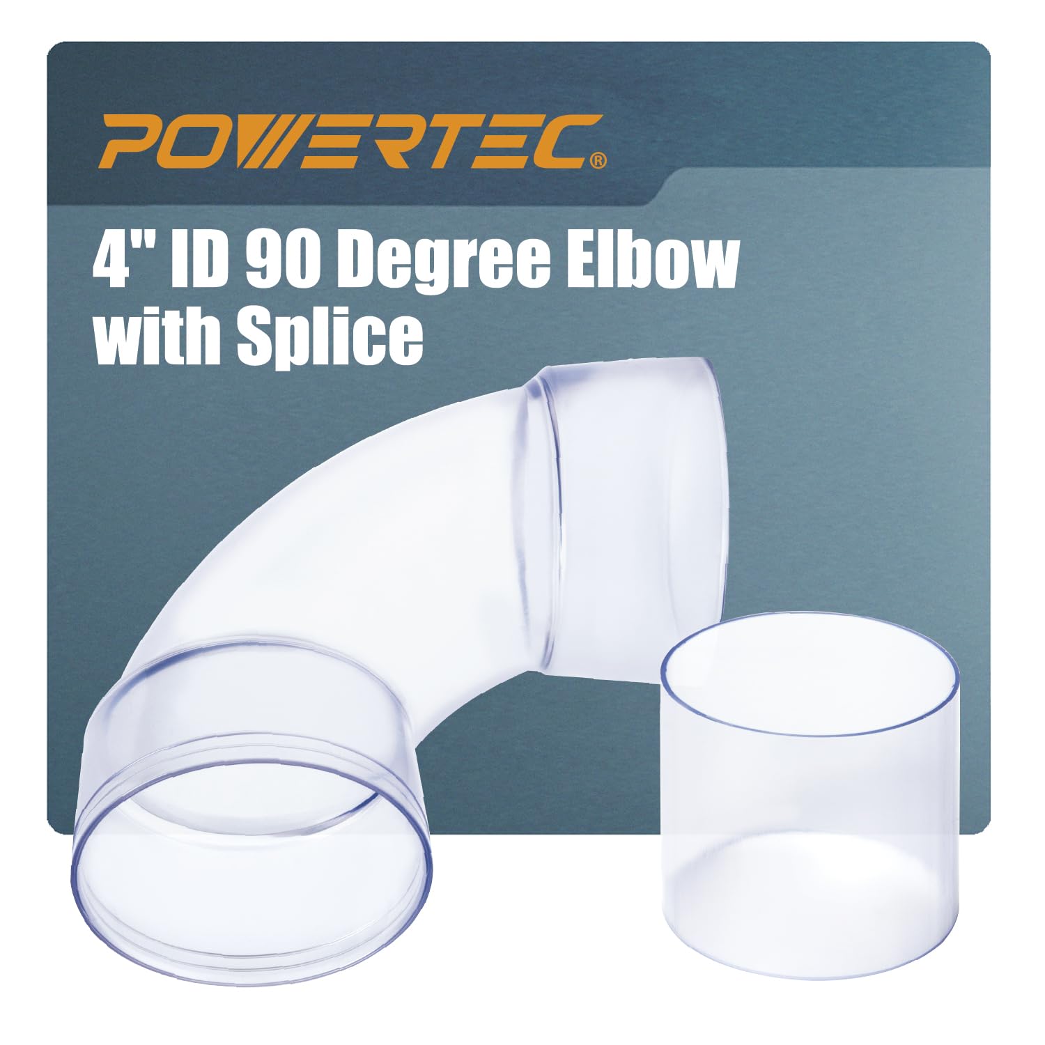 Powertec Clear 70309V 4 Inch Id 90 Degree Elbow For 4" Od Dust Collection Pipes, Adapters And Fittings With Splice For 4 Inch Id Dust Collection Hose Connector (Clear), 1 Set