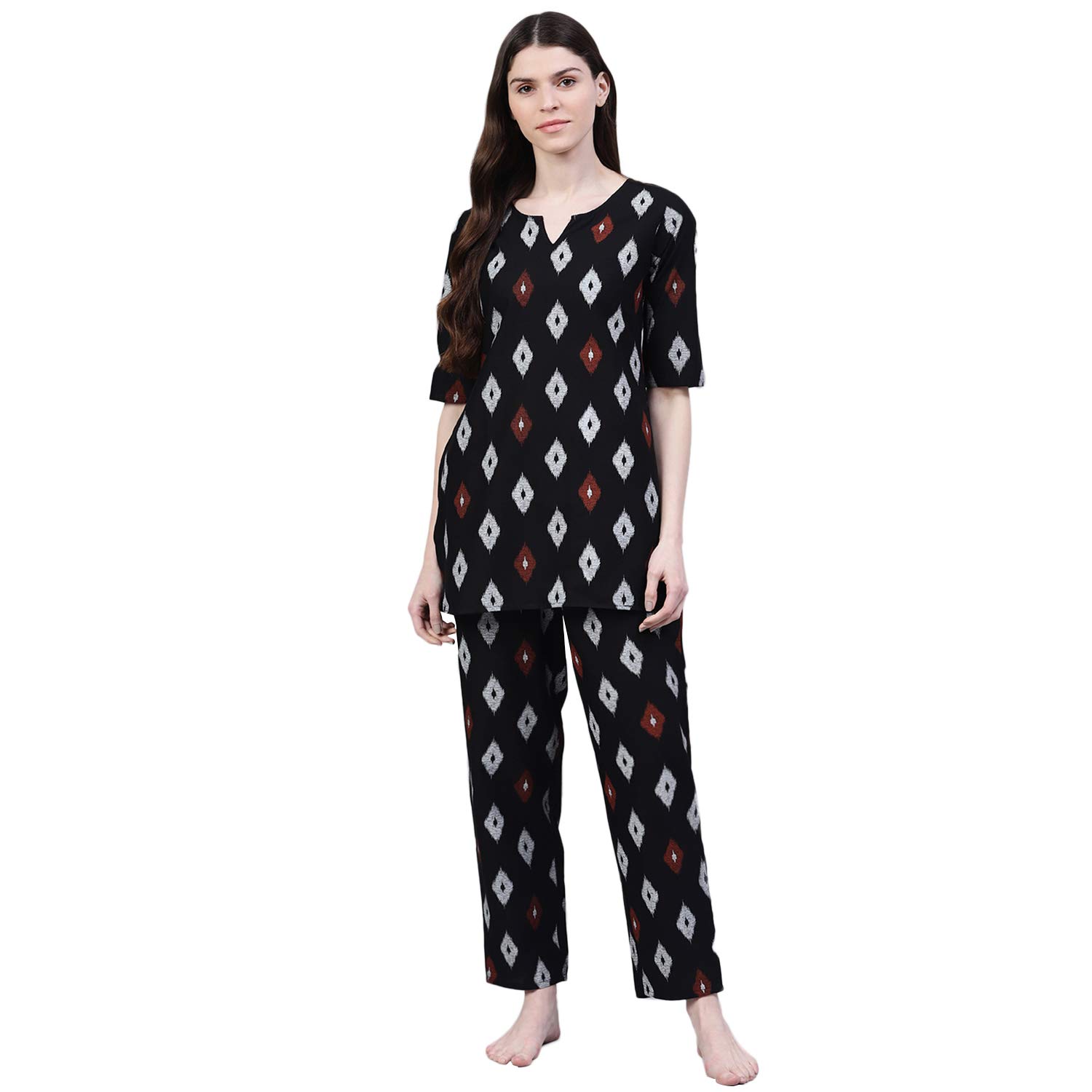 StylumWomen's Cotton Ikat Print Rayon Pajama Set