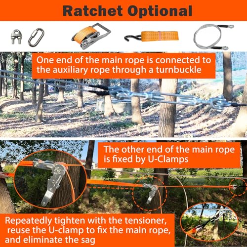 Image of 110FT Zipline Kit for Kids and Adults Backyard with Spring Brake | Zipline Brake System, Zip Line Adjustable Seat, Easy Installation, Outdoor Adventure Equipment, 350Lbs, CPSC Approval
