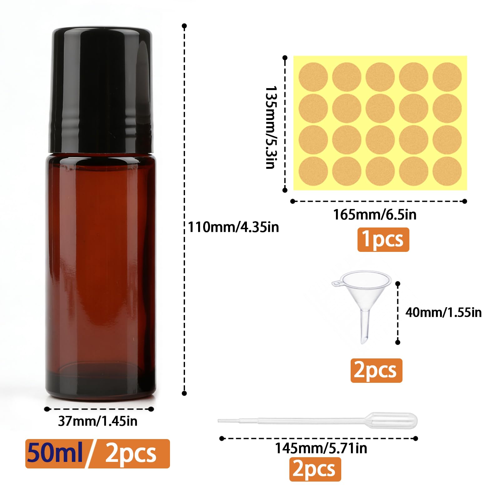 Butelki na olejki eteryczne z kulką 2 sztuki 50 ml brązowe