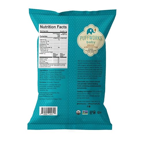 Miniatura 3 de Puffworks Soplos orgánicos de mantequilla de almendras para bebé con mantequilla de maní proteína a base de plantas orgánico USDA sin gluten vegano