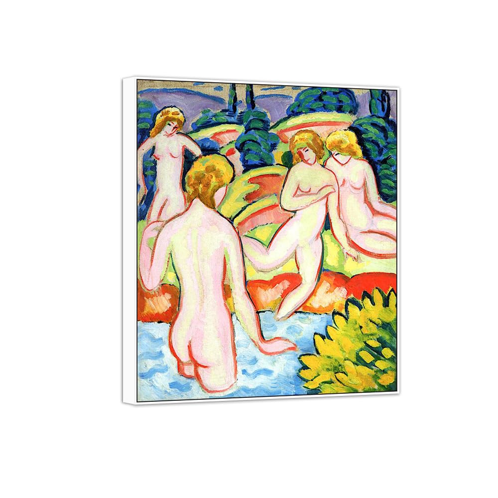 Sdyskkug White Frame August Macke Famous Wall Art For Living Room. Bathers With Trees. Canvas Artwork Picture. Prints Reproduction Modern Home Decor 35X30cm