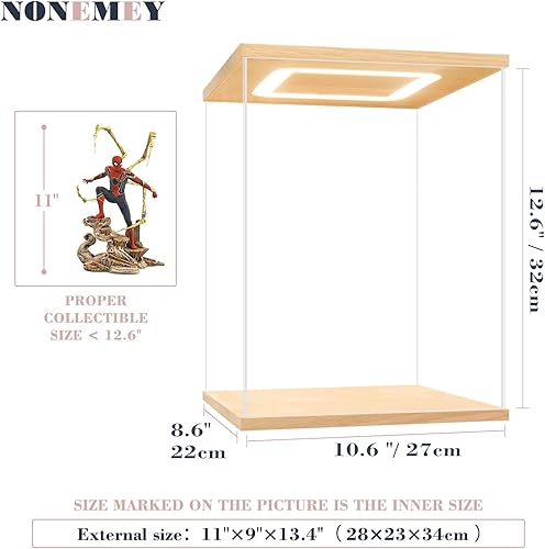 Miniatura 5 de NONEMEY Vitrina de acrílico con luz LED para coleccionables, soporte de acrílico transparente para exhibición, protección a prueba de polvo, caja