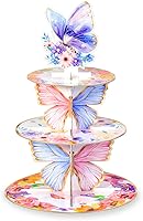 Vista 1 de Soporte para cupcakes de mariposa, torre de 3 niveles, decoraciones de mariposa con corona floral para cumpleaños, boda, baby shower, suministros