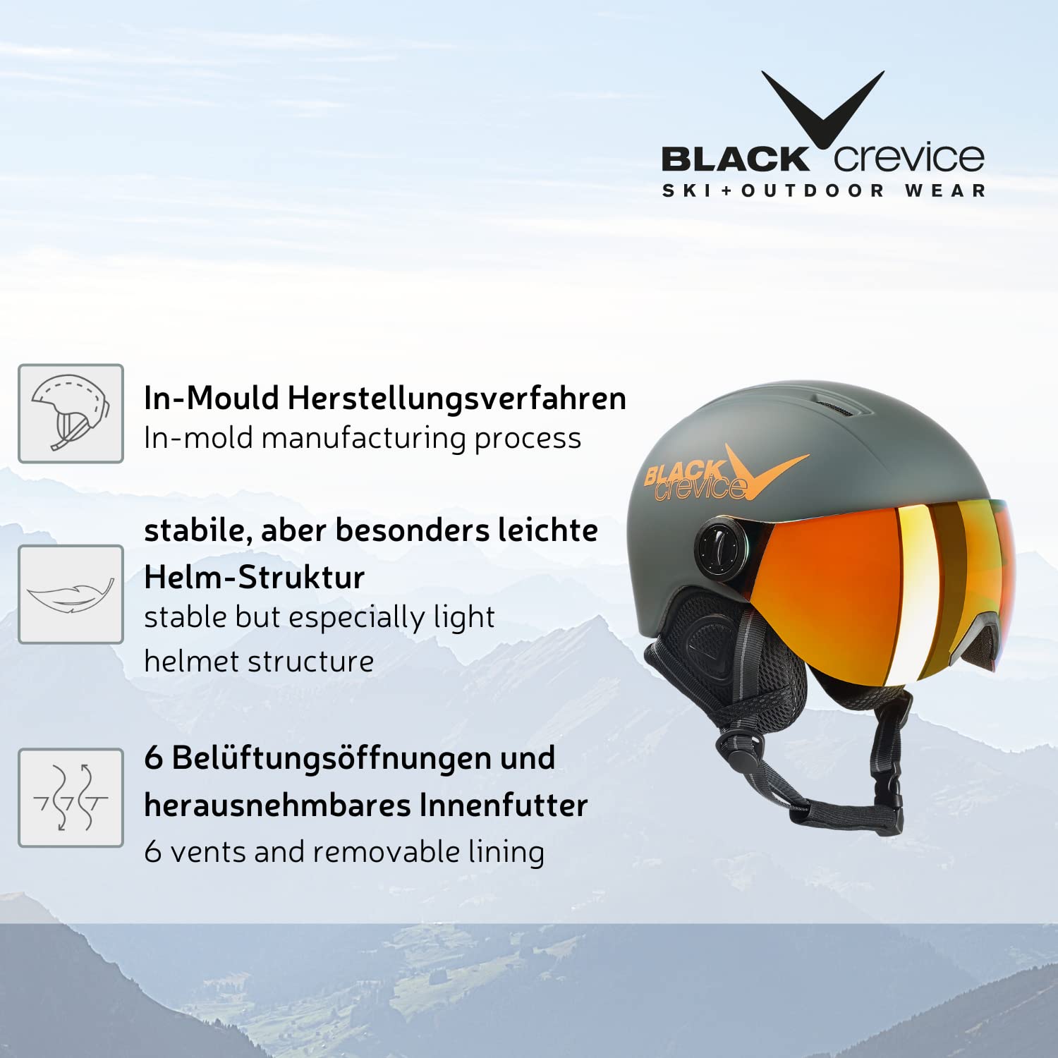 BLACK CREVICE Casco de esquí para niños Leogang I Casco esquí con viseraestilo piloto I Casco Snowboard para niños y niñas I Casco esquí Transpirable I Tamaño Ajustable