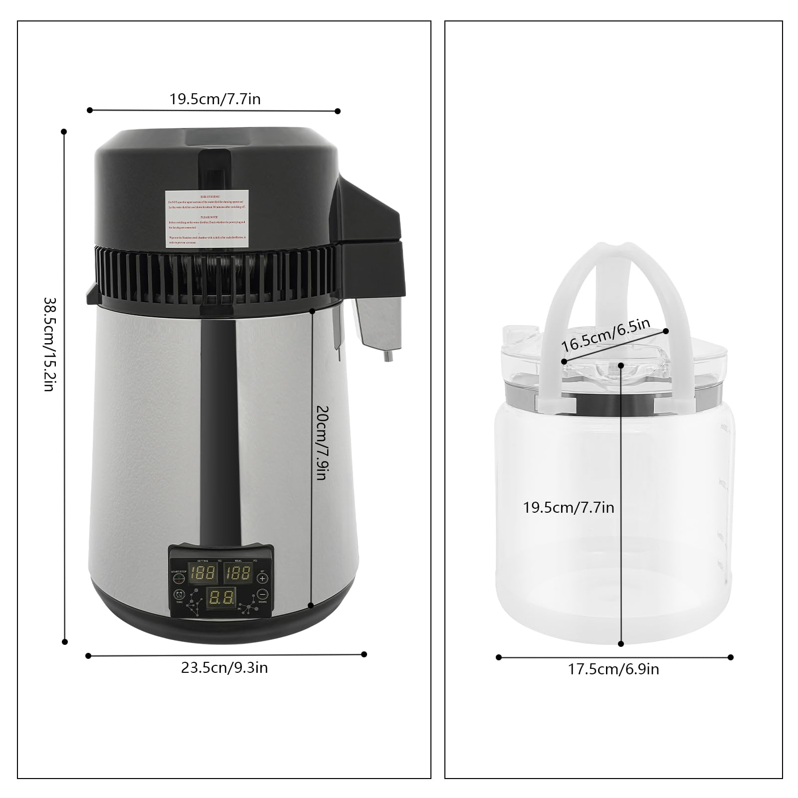 Wasserdestilliergerät 800W Edelstahl 4L Destillierer mit Automatischer Abschaltung