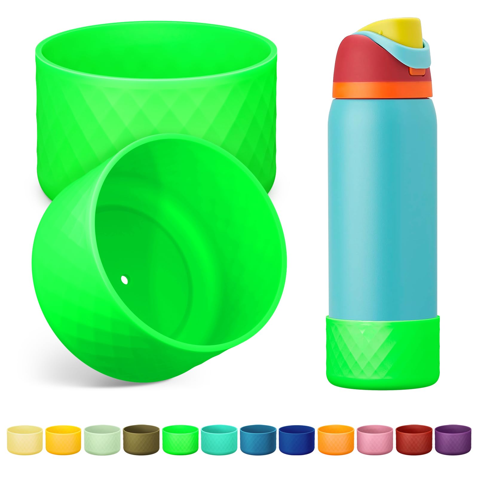 Alwenid 2PCS Silicone Water Bottle Boot for Owala 24oz 32oz 40oz, Anti-Slip Protective Sleeve Bottom Bumper Protector for FreeSip, Twist, and Flip Stainless Steel Water Bottles
