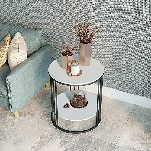 Image of Al Hama Round Coffee and Side Accent End Table with Engineered Wood Tabletop and Gold Powder Coated Metal Frame for Living Room (Black & White)