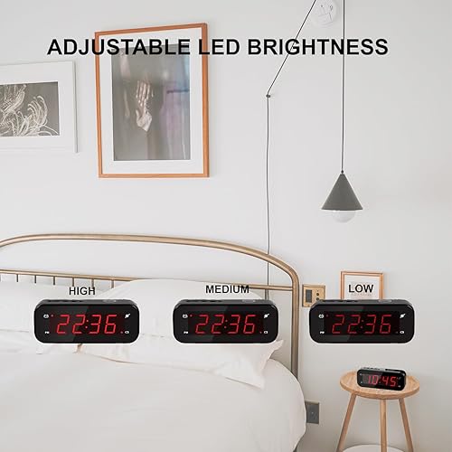 Miniatura 5 de Reloj despertador digital pequeño con pantalla de temperatura, funciona con pilas, brillo ajustable, repetición, 1224 horas, inalámbrico, modo