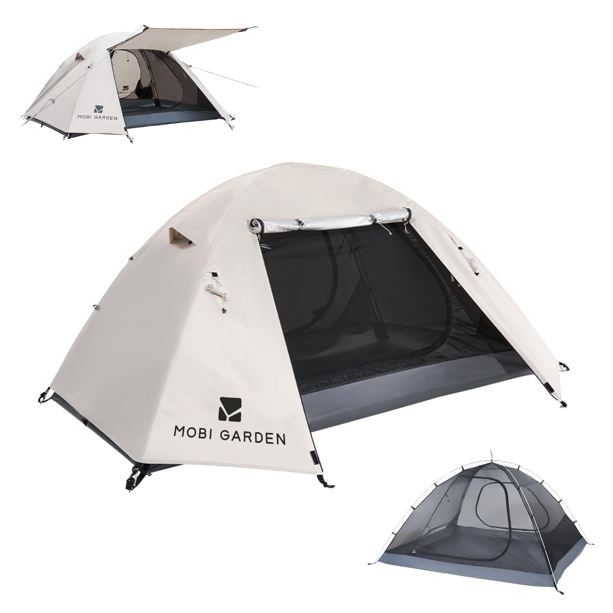 MOBI GARDEN テント 1-2人用 キャンプテント 自立式 前室あり ドームテント 耐水圧3000mm コンパクト軽量 二重層構造 通気防風防雨 バイク アウトドア 登山用 簡単設営 初心者キャンプ用品
