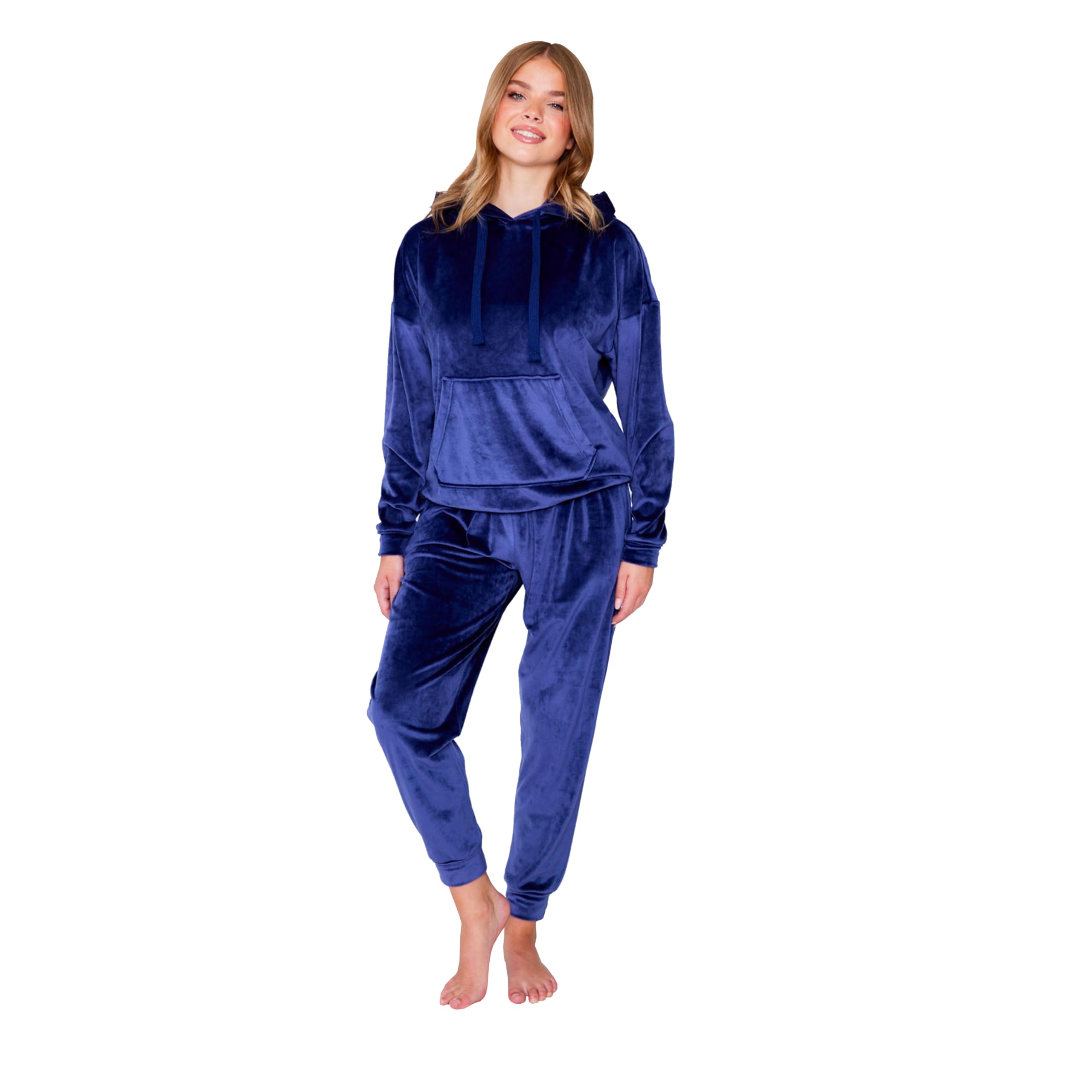 Turtle Women's Navy Hoodie ’S Navy Hooded Fleece Pyjamas Set – Fluffy Velour Loungewear Tracksuit, Soft Warm Hoodie & Joggers, Cosy Winter Nightwear (Xl = Uk 20-22)