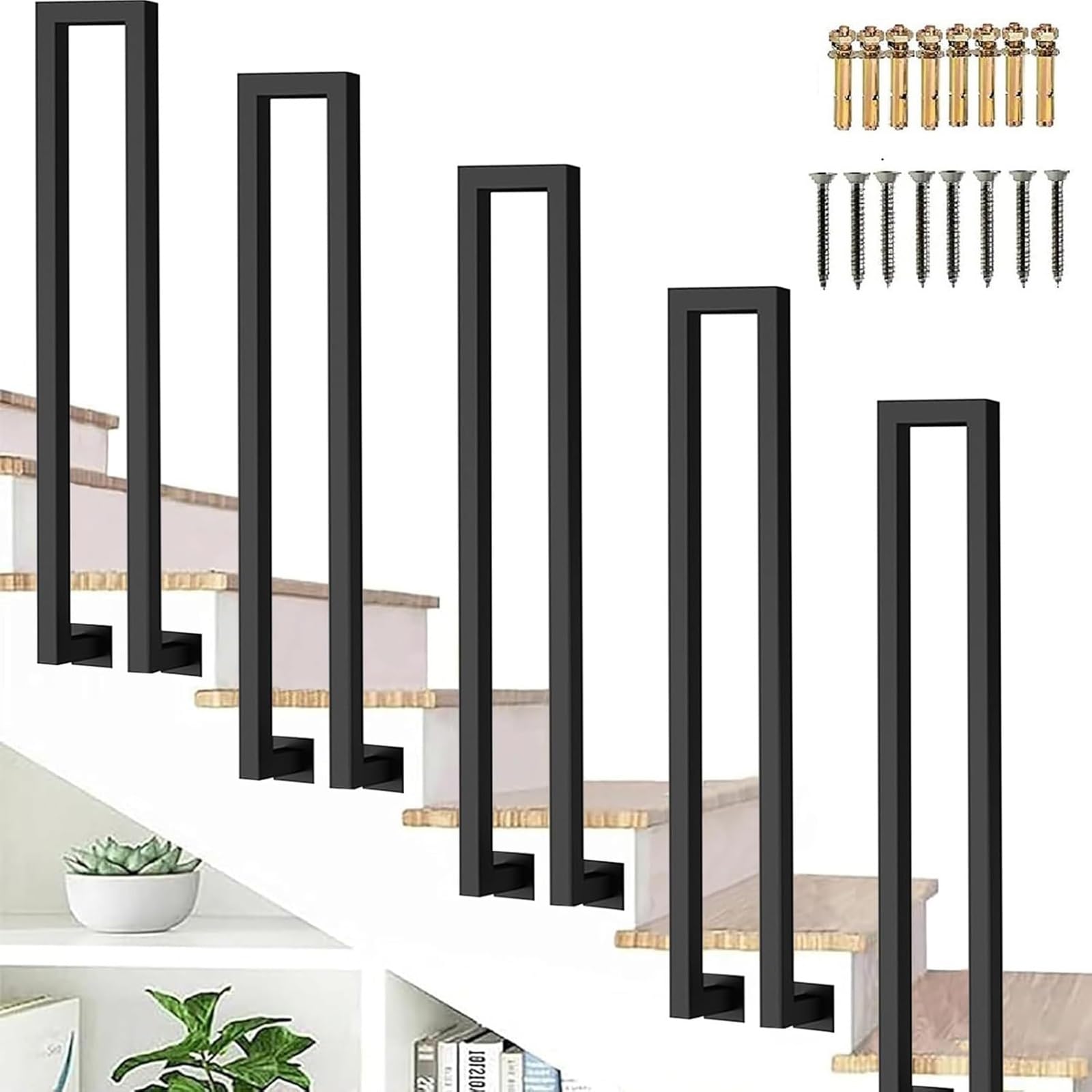 Zyntho Black Hand Rail For Indoor Outdoor Steps, Outdoor Side Mount Stair Railing, 1.1/1.4/1.6/2.1/2.4/2.7/2.9/3.1/3.3Ft Stair Railing Indoor, For Loft Villas Corridor Porch Steps(60Cm/1.9Ft)