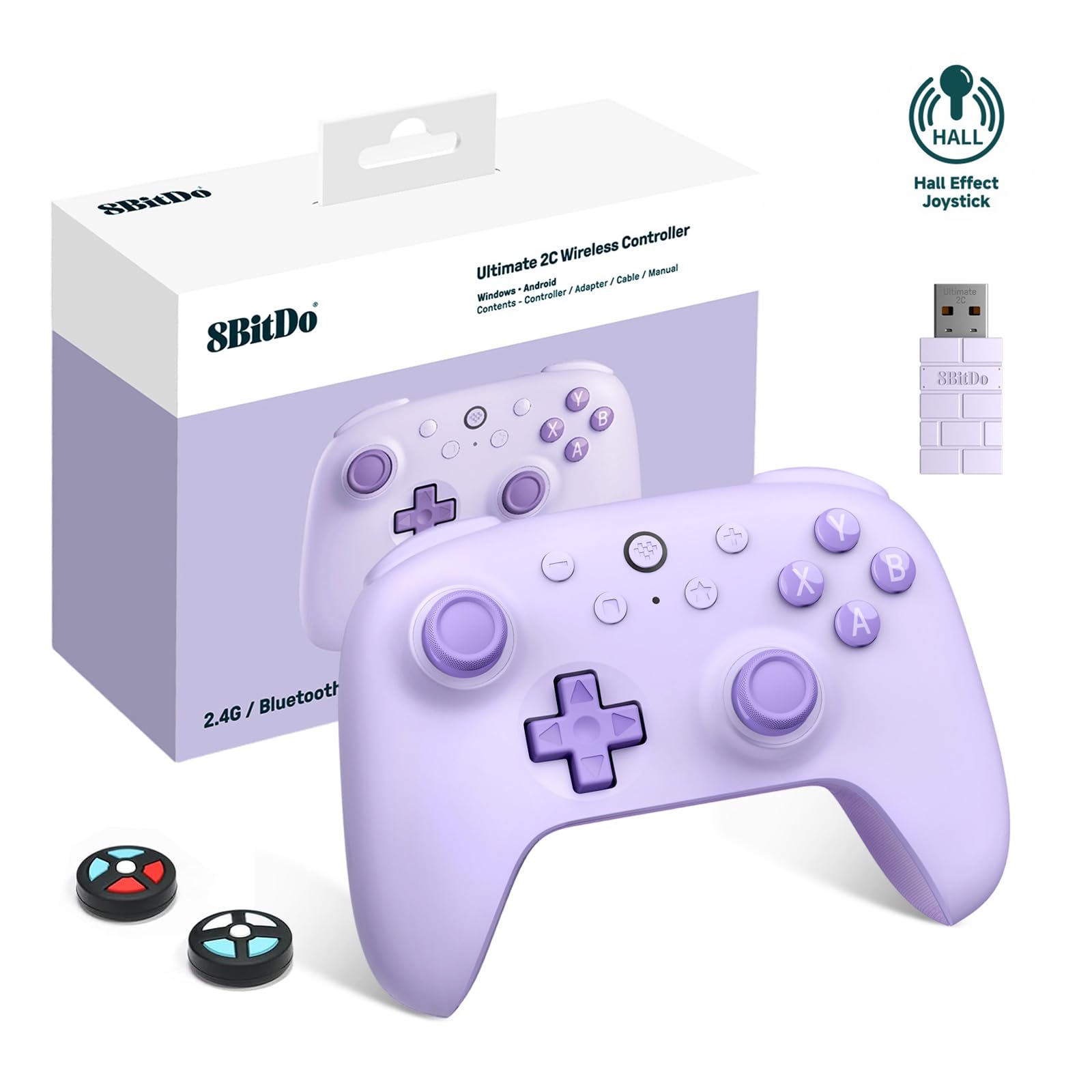 8bitdo Ultimate 2C Wireless Controller für Windows-PC und Android, mit 1000 Hz Abfragerate, Hall-Effekt-Joysticks und Hall-Triggern und Neu Belegbaren L4/R4-Stoßfängern, Turbofunktion (Lila)
