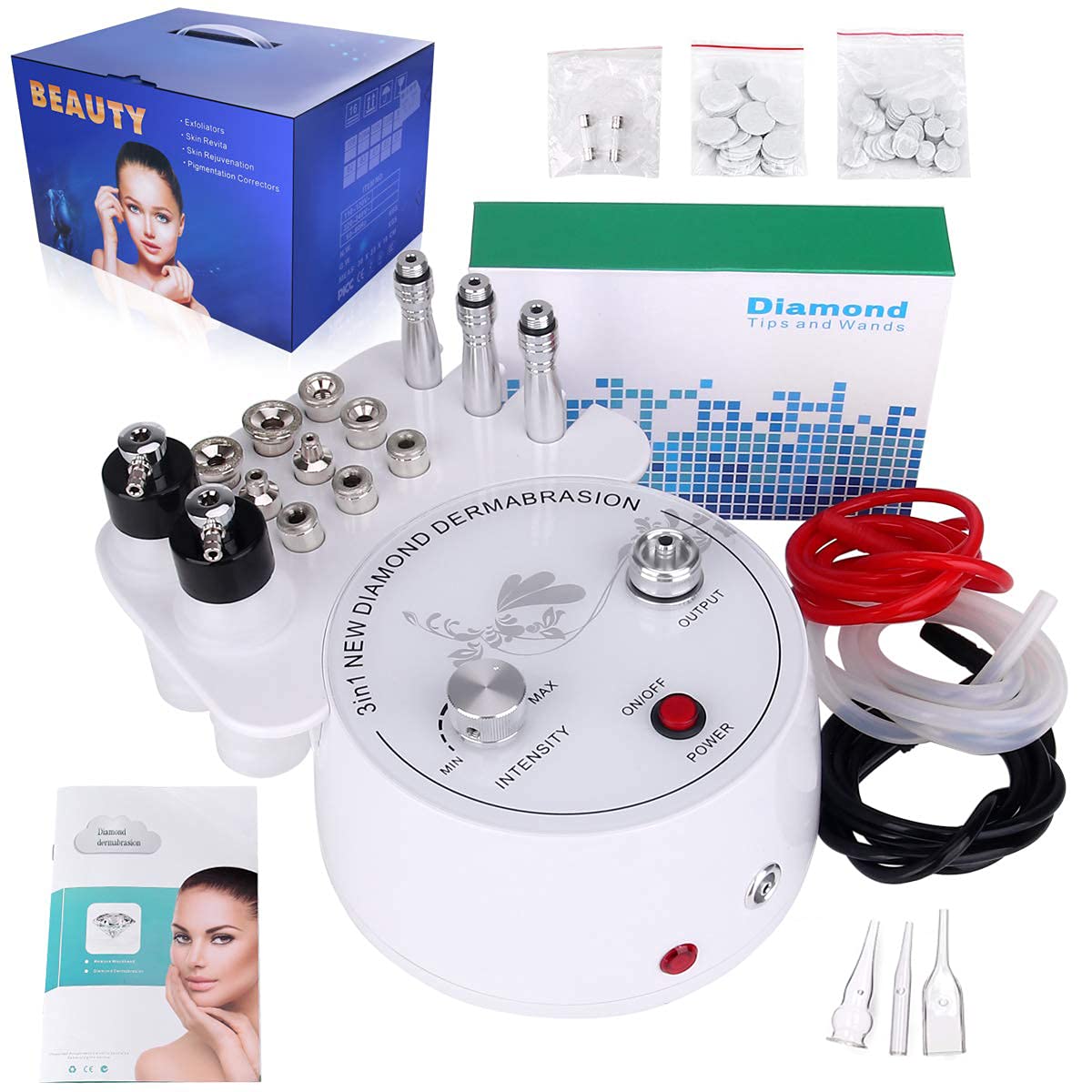 Máquina de microdermoabrasión de diamante, máquina de microdermoabrasión profesional 3 en 1 con tubo de vidrio al vacío y botella rociadora para uso doméstico y cuidado de la piel 7
