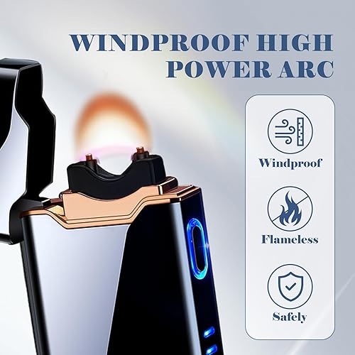 Miniatura 14 de BABOBIU Encendedor eléctrico de plasma, recargable por USB, sin llama, a prueba de viento, encendedor de dragón frío con arco de alta potencia