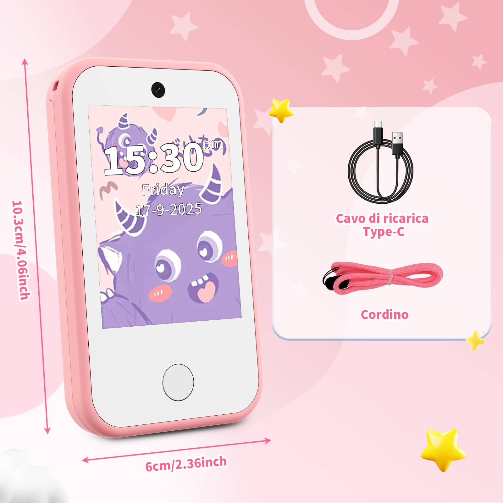 Telefono Bambini 4G Senza Contratto con Doppia Fotocamera | Display Touch da 2,8”, Fotocamera, Contapassi, Sveglia, Lettore MP3, Giochi Educativi, Smartphone bambini e bambine, Rosa