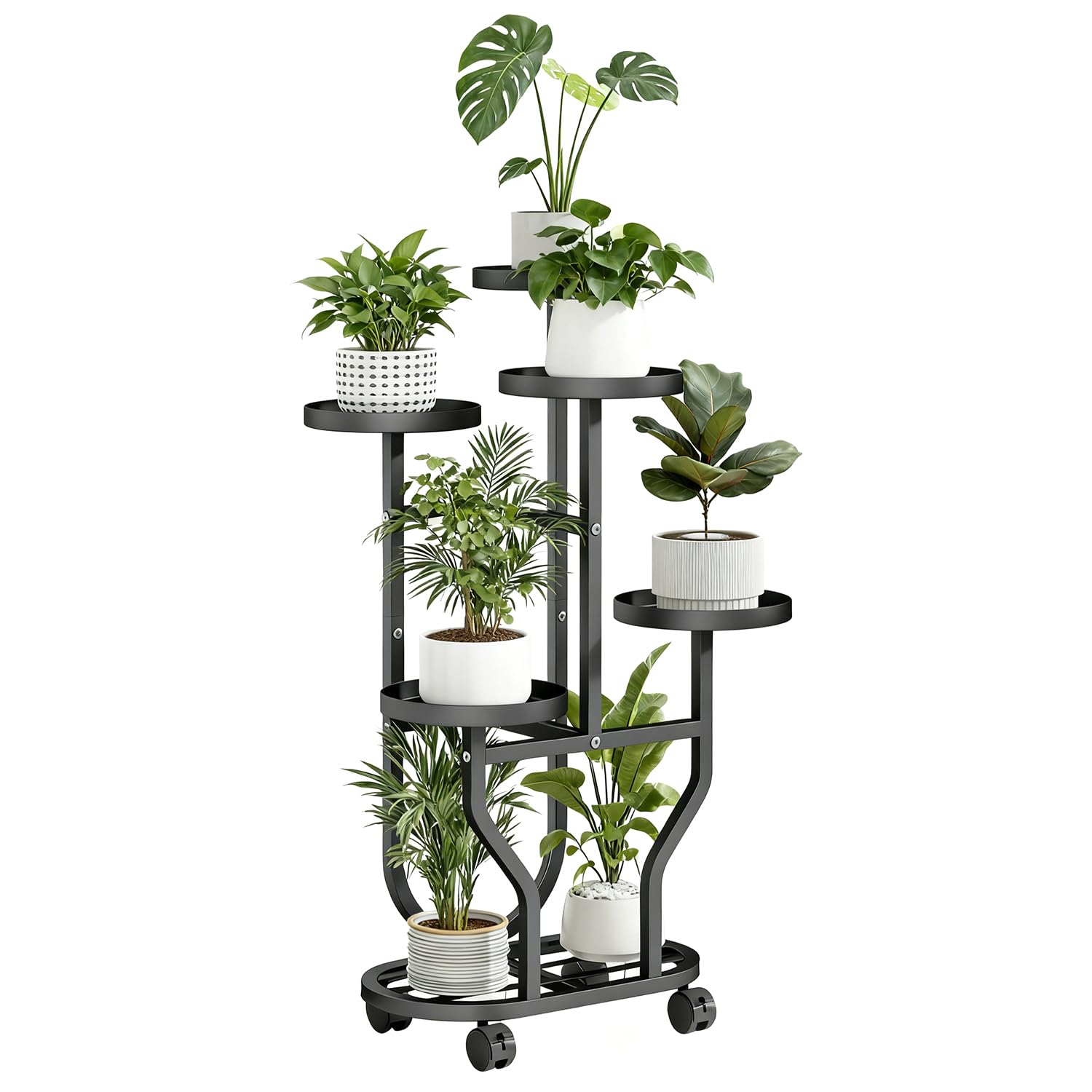 Civenhhd plant stand, flower stand, garden stand, garden stand, pot stand, indoor plant stand, multiple pot stand, flower stand storage stand (Black, With castors, 6-tier)