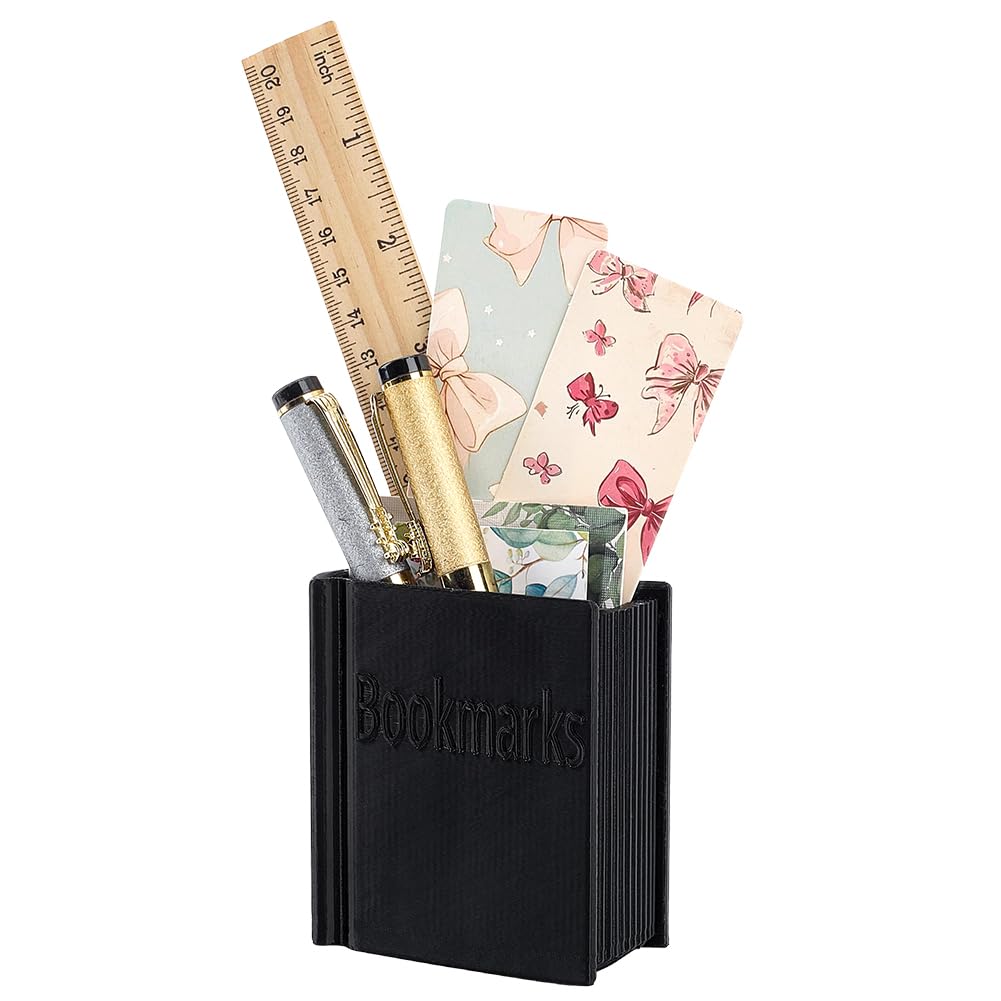PH PandaHall 3D Printed Bookmark Holder, Black Book Shaped Bookmark Organizer Plastic Book Lover Gift Bookish Accessory for Home Library Office Use Classroom Decor Reading Accessories
