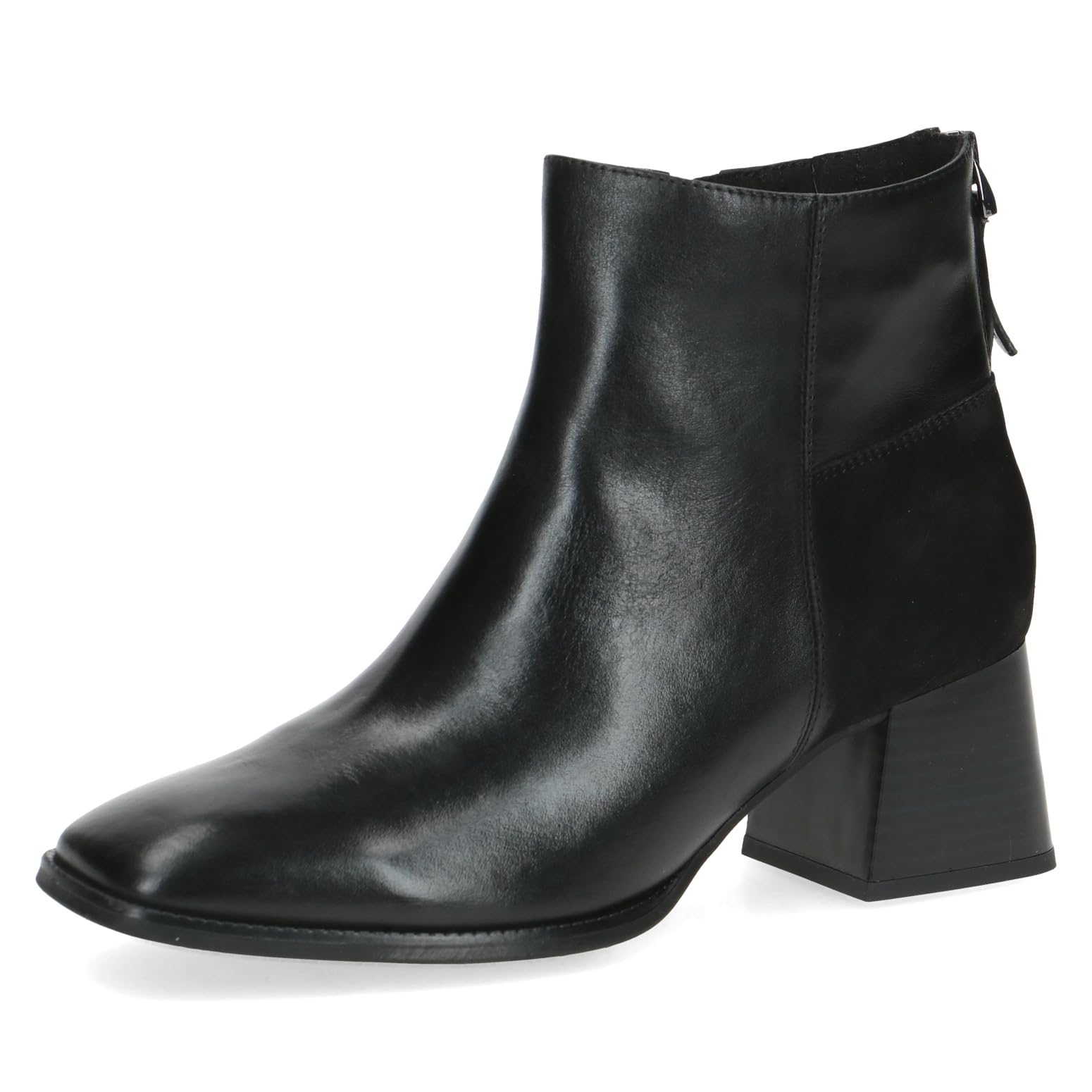 Caprice Women's ankle boots with heel made of leather Block heel Width G, Black (Black Comb), 6 UK