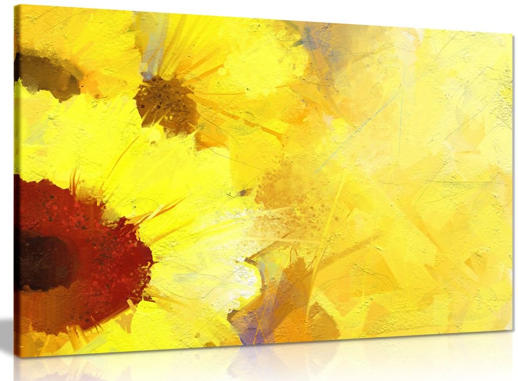 Panther Print Yellow Abstract Modern Contemporary Sunflower Painting Canvas Wall Art Picture Print (36X24in)