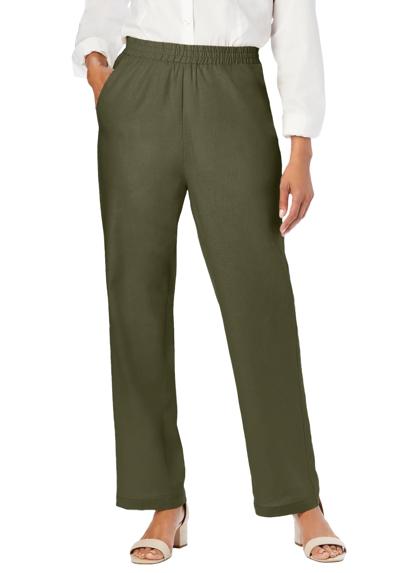 Jessica London Womens Plus Size Lightweight Linen-Blend Straight-Leg Pants