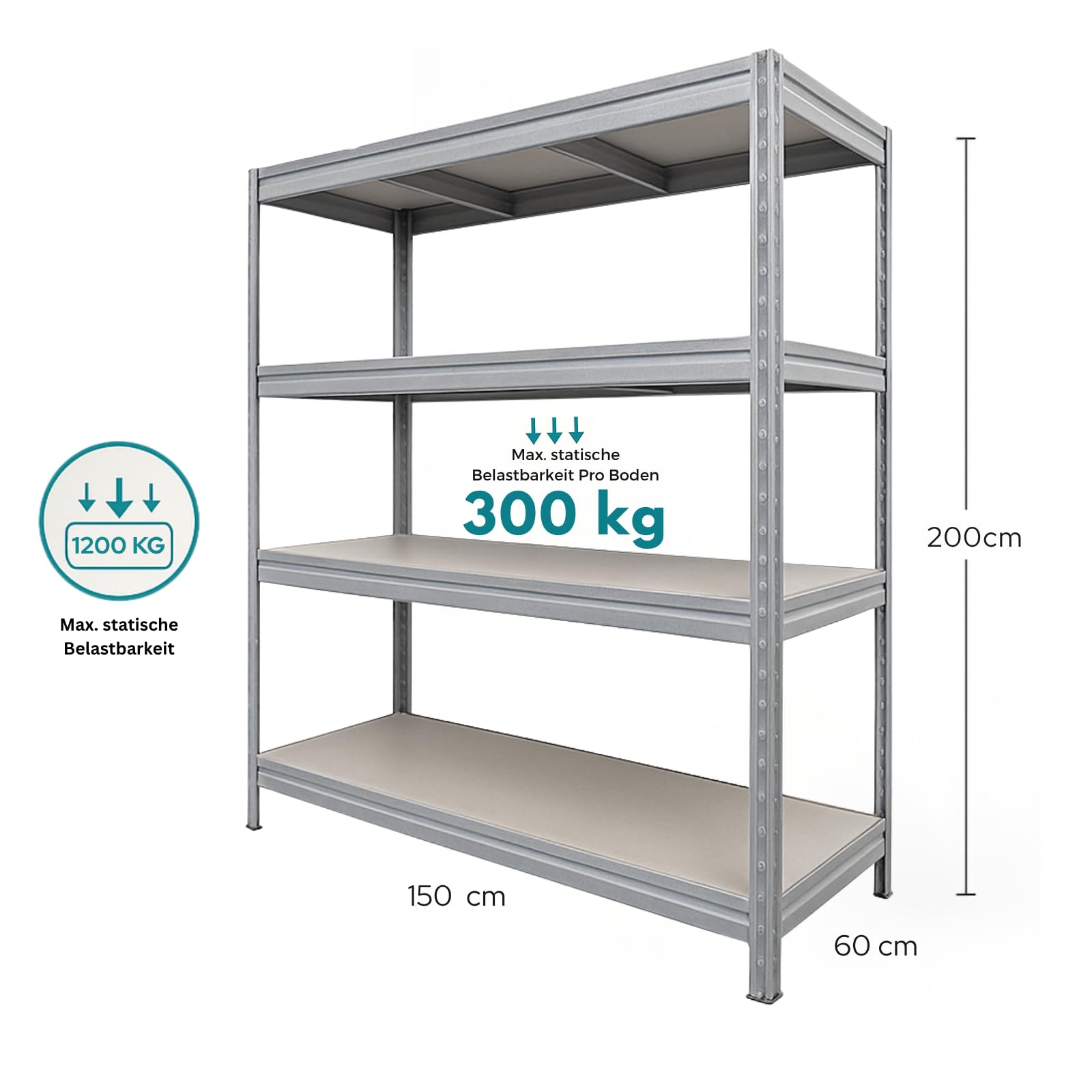 KARAT Schwerlastregal 200x150x60 cm Verzinkt – Weitspannregal Metall, Werkstatt Regal, Regal Werkstatt, Steckregal Lagerregal (TitanRack Big)