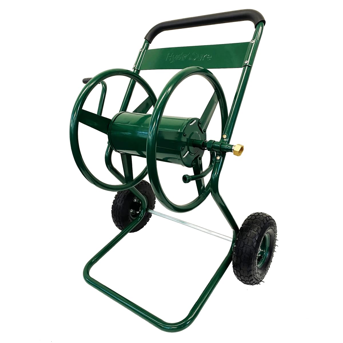 Hydrosure Women's Green Two Wheel Hose Cart Front Loader 100M | Heavy Duty Metal Frame Reel System With Pneumatic Tyres, Large Capacity Garden Storage With Smooth Wind Handle For Outdoor Use