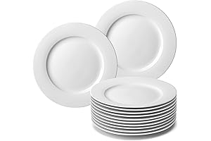 amhomel 12-Piece White Porcelain Dinner Plates for Modern Homes