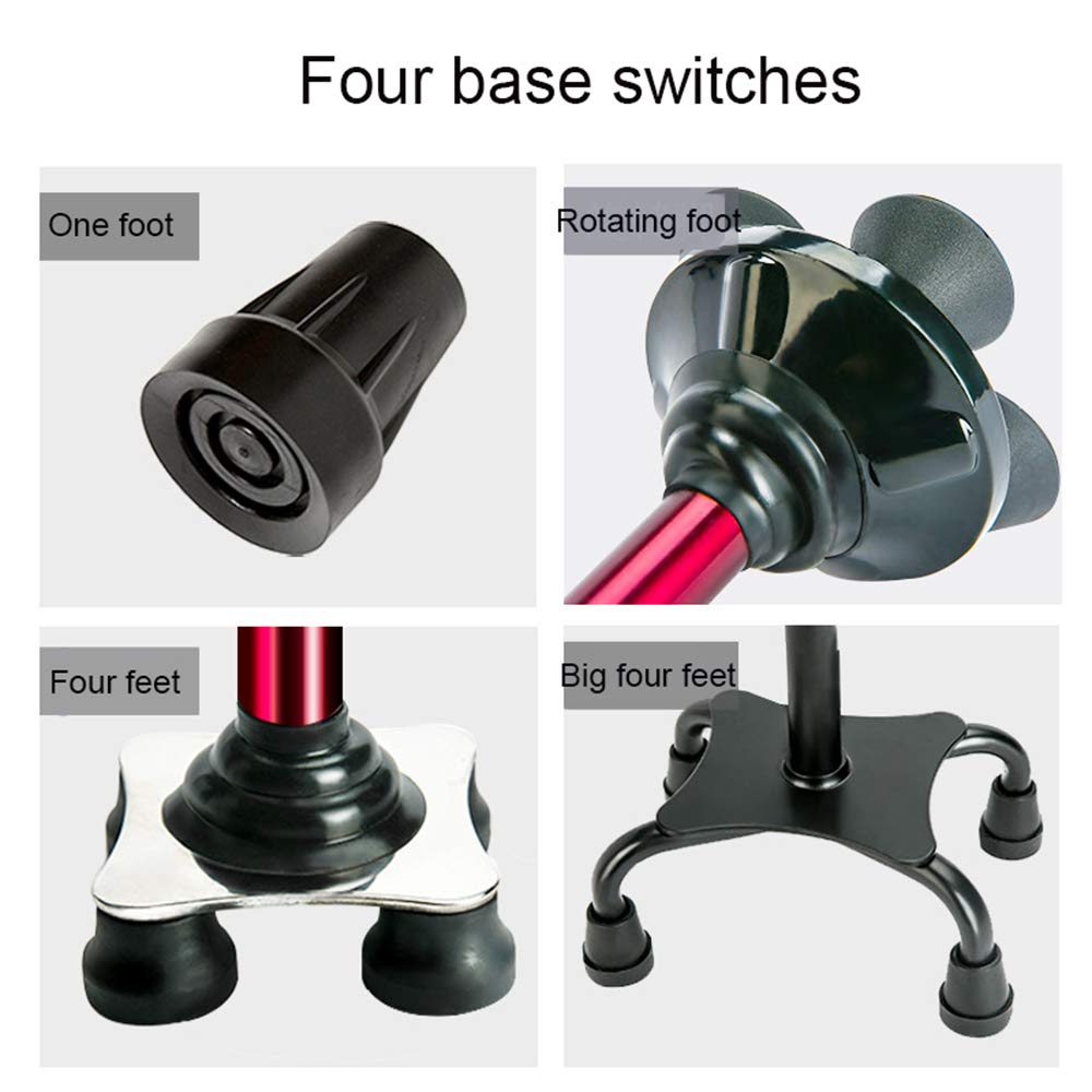 Bastón Plegable, Bastón Teleswalking con Luz Led Muletas De Mango Ergonómico Aleación De Aluminio Ayuda De Movilidad Ajustable En Altura para Ancianos Base Antideslizante Present
