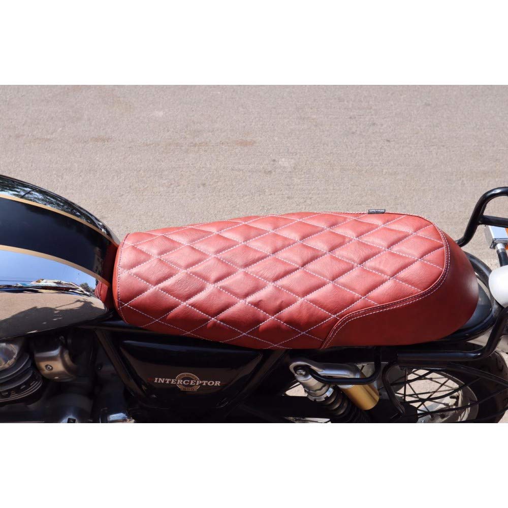 Sahara SeatsRoyal Enfield Interceptor 650 Diamond Design Seat Cover With Added Cushion (Tomato - Brown Red)